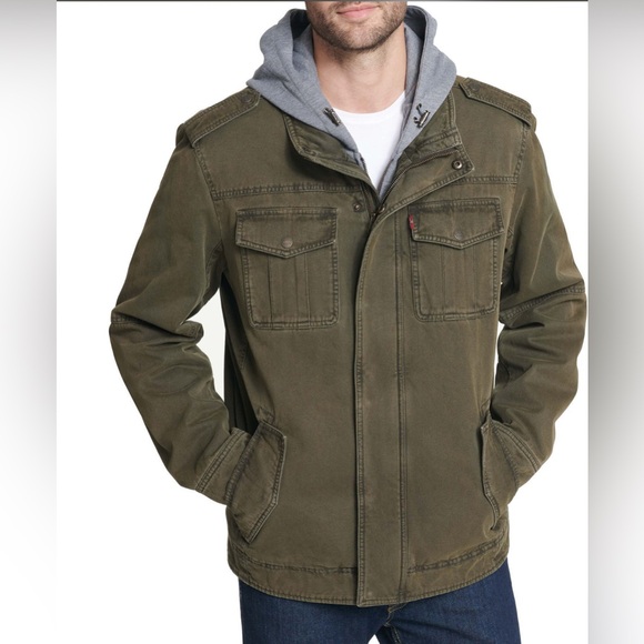 Levis Mens Sherpa Lined Two Pocket Hooded Trucker Jacket Black Size Large main image 1